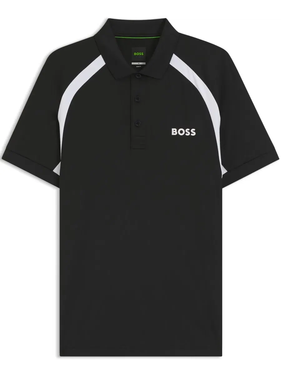 Поло с коротким рукавом и логотипом, модель Active Quick-Dry Stretch Slim-Fit Hugo Boss — изображение 2 из 5, черный