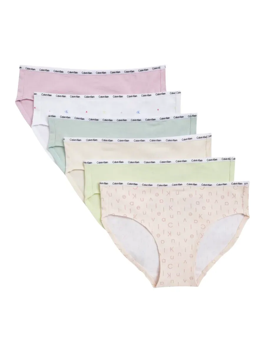 Трусы-бикини для девочек, 6 предметов, с принтом Tiny CK Hearts Calvin Klein