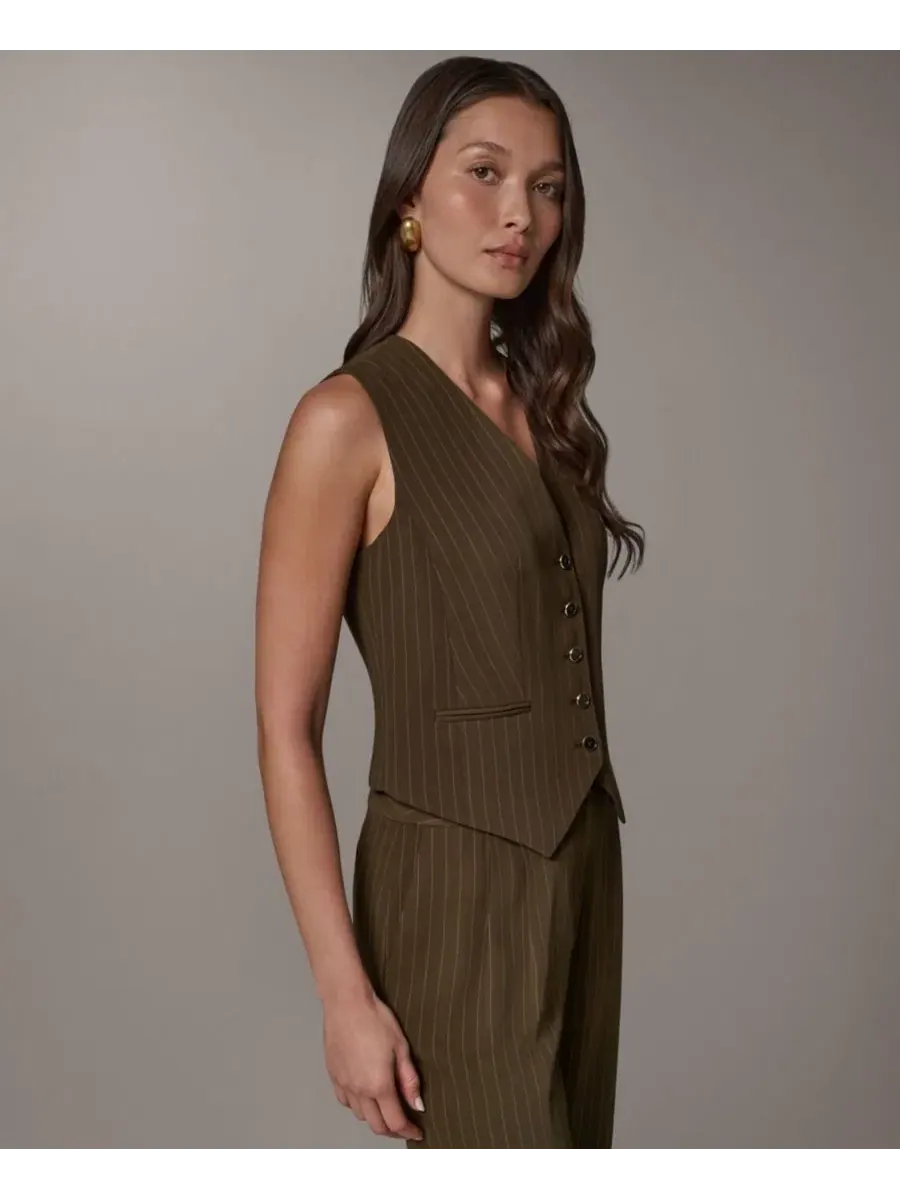 Женский жилет с принтом в полоску Donna Karan New York — изображение 3 из 7, оливковый
