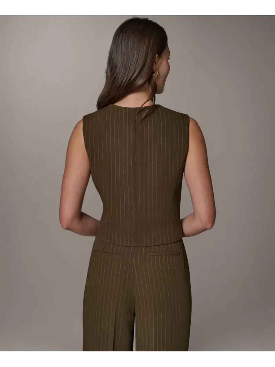 Женский жилет с принтом в полоску Donna Karan New York — изображение 5 из 7, оливковый