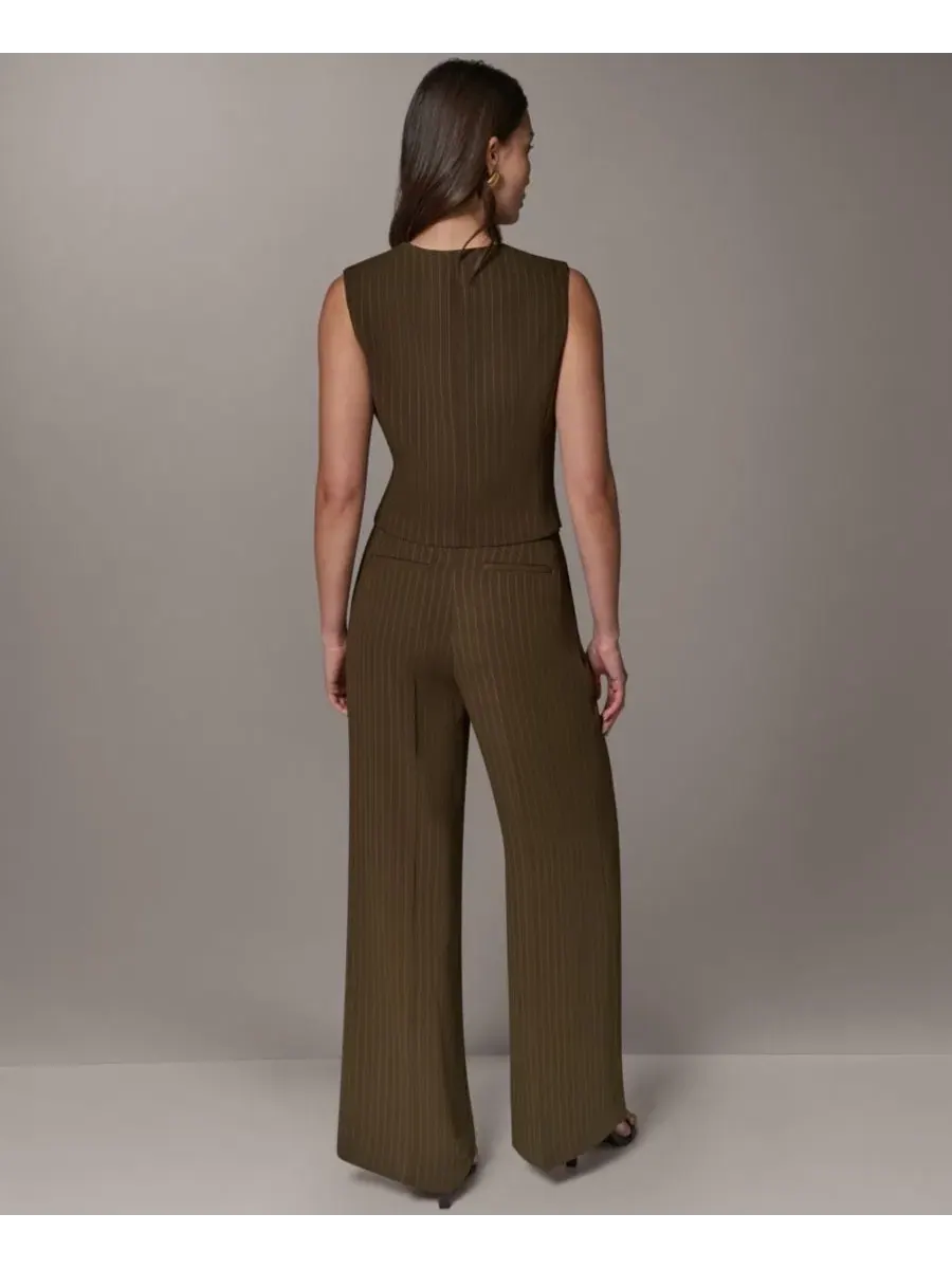 Женский жилет с принтом в полоску Donna Karan New York — изображение 6 из 7, оливковый