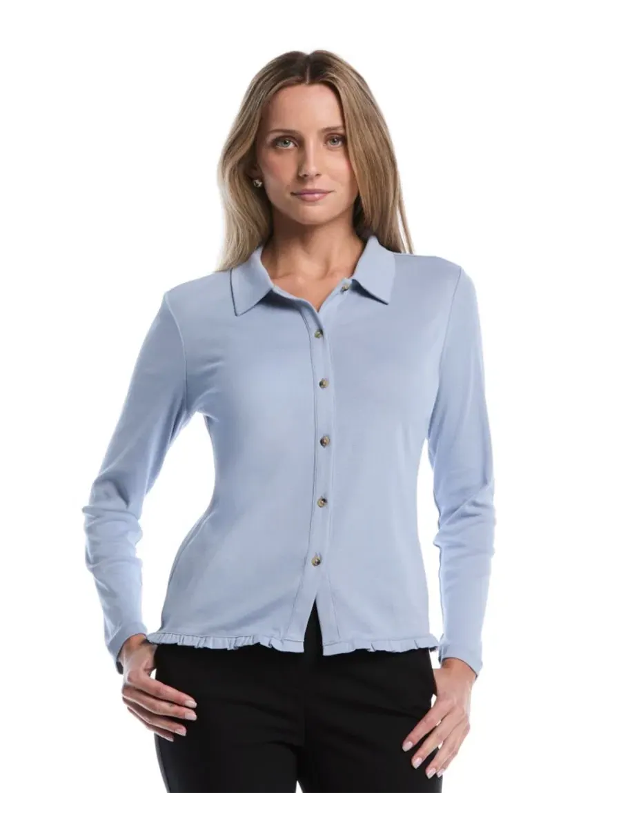 Рубашка с длинным рукавом и рюшами Petite Long-Sleeve Ruffle-Trim Cotton Shirt Rafaella