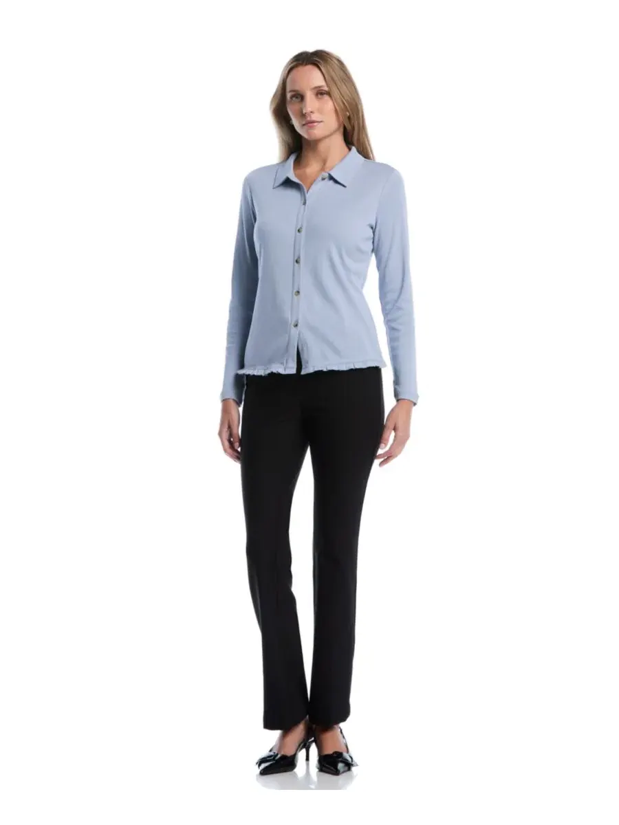 Рубашка с длинным рукавом и рюшами Petite Long-Sleeve Ruffle-Trim Cotton Shirt Rafaella — изображение 2 из 5, синий