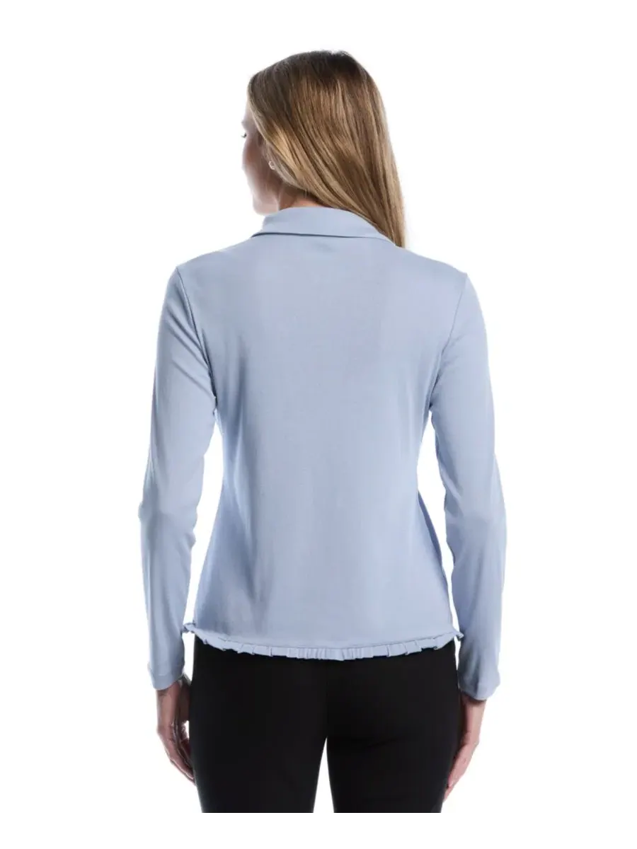Рубашка с длинным рукавом и рюшами Petite Long-Sleeve Ruffle-Trim Cotton Shirt Rafaella — изображение 5 из 5, синий