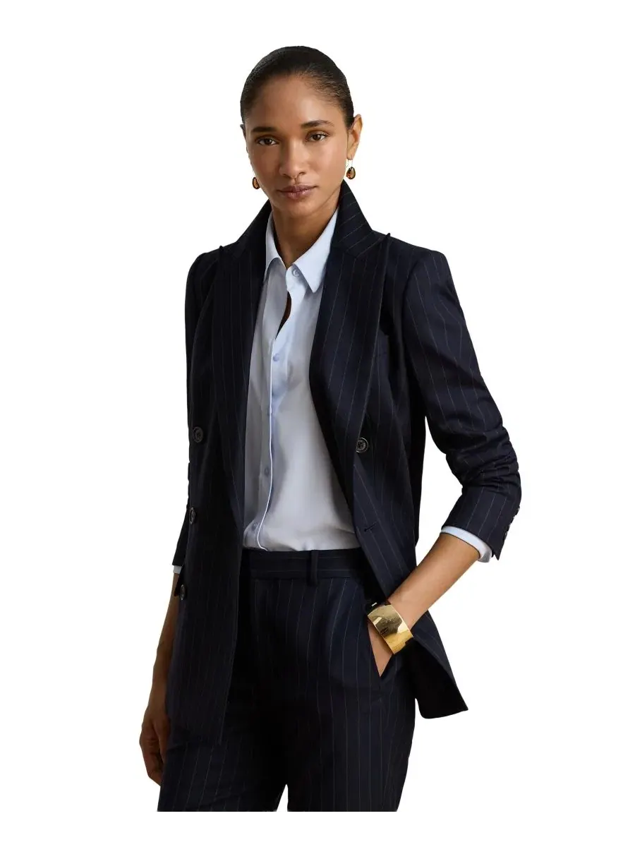Женский двубортный пиджак из твила с полоской Lauren Ralph Lauren