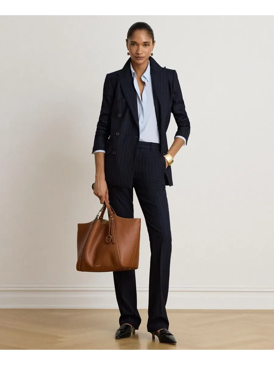 Женский двубортный пиджак из твила с полоской Lauren Ralph Lauren — изображение 6 из 7, темно-синий/кремовый