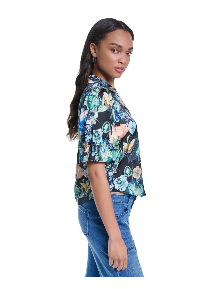 Блузка с воротником и принтом, модель Petite Collared Printed Woven Top KARL LAGERFELD PARIS — изображение 3 из 6