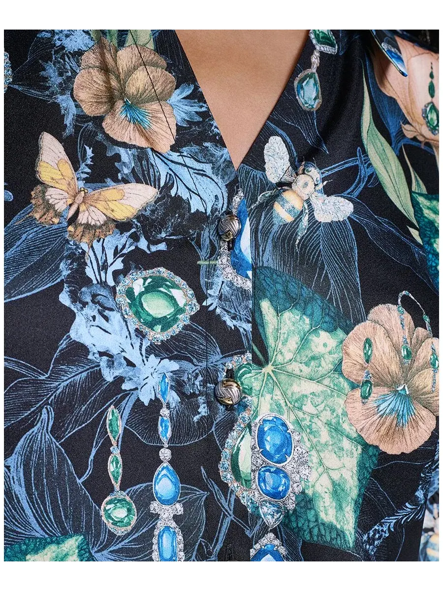 Блузка с воротником и принтом, модель Petite Collared Printed Woven Top KARL LAGERFELD PARIS — изображение 4 из 6