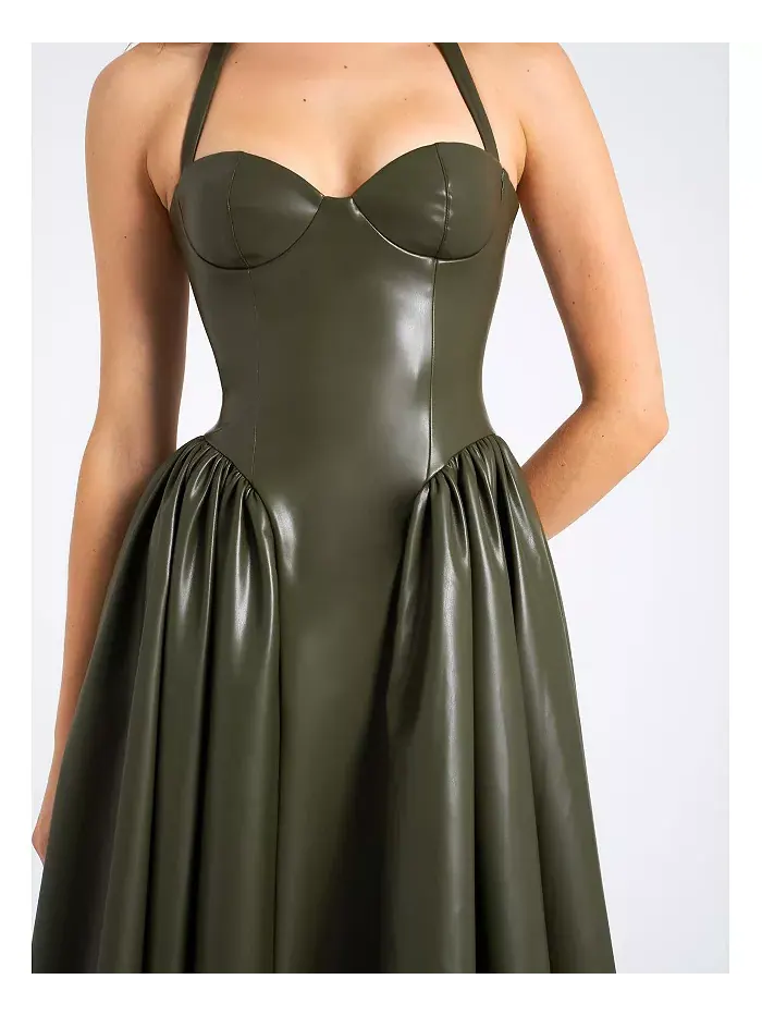 Женское платье Eliana Olive из искусственной кожи Miss Circle — изображение 2 из 9, зеленый