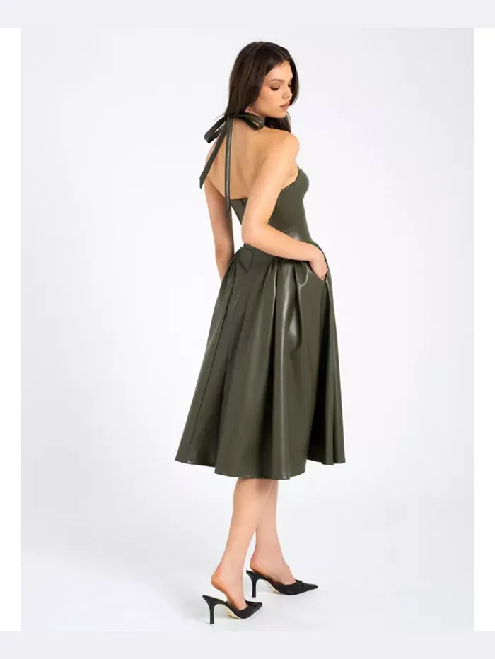 Женское платье Eliana Olive из искусственной кожи Miss Circle — изображение 8 из 9, зеленый