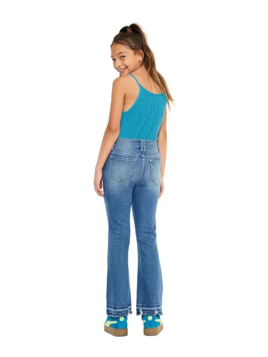 Джинсы клеш с завышенной талией и бахромой Bibi High Rise Crop Bootcut KanCan — изображение 2 из 7, средняя отмывка