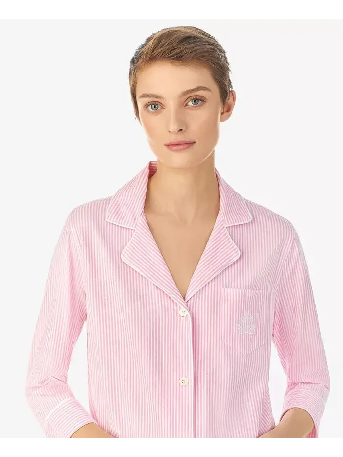 Классический пижамный комплект «Капри» с рукавами 3/4 и воротником-стойкой Lauren Ralph Lauren — изображение 4 из 5, розовый