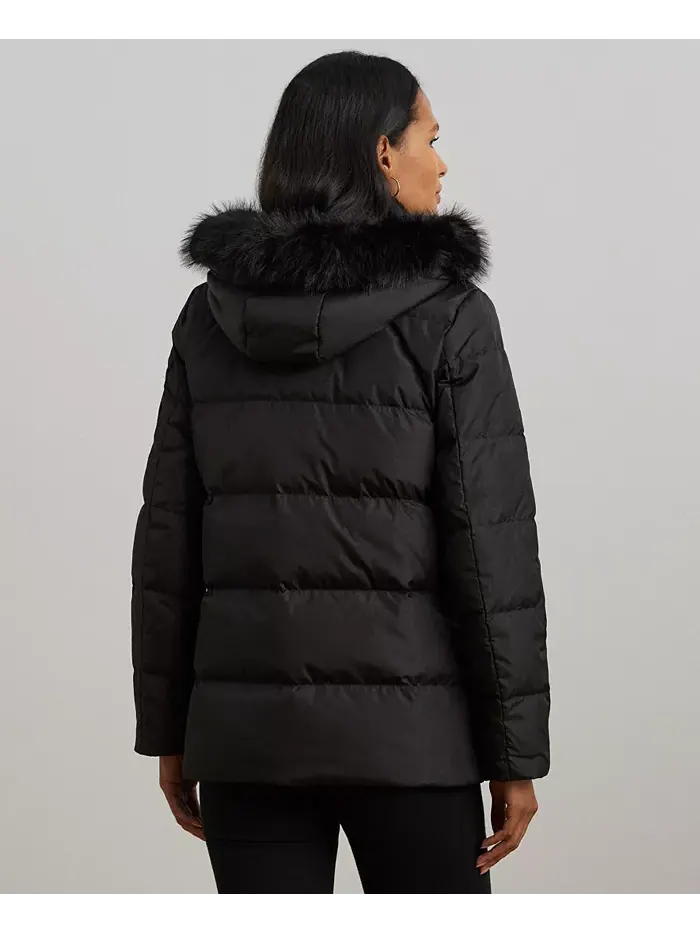 Женское стеганое пальто с капюшоном из искусственного меха Lauren Ralph Lauren — изображение 2 из 5, черный