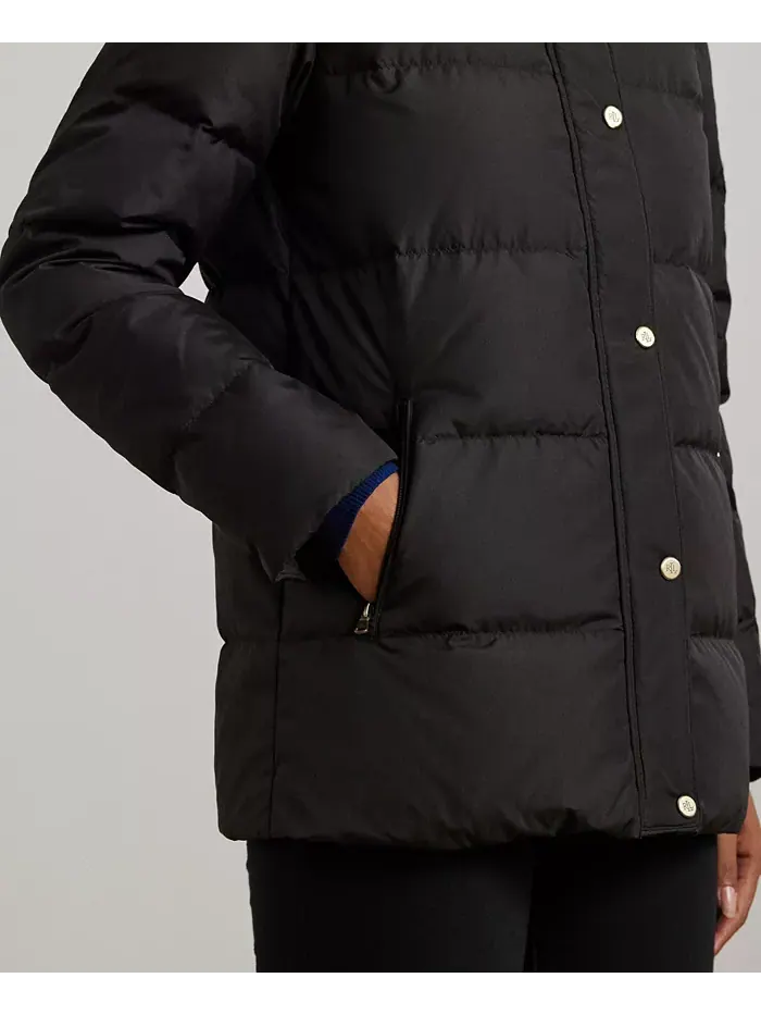 Женское стеганое пальто с капюшоном из искусственного меха Lauren Ralph Lauren — изображение 4 из 5, черный