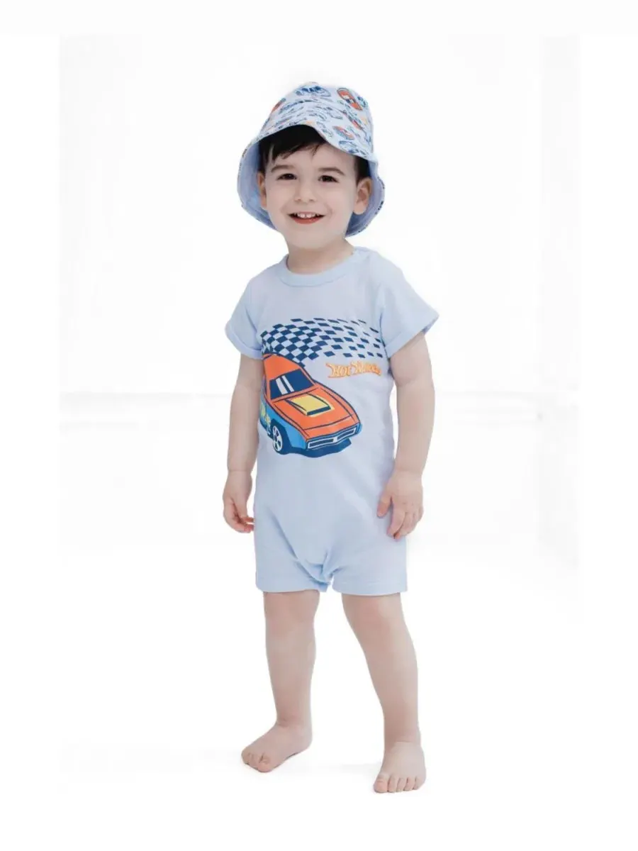Комплект из боди-комбинезона с коротким рукавом и панамки Hot Wheels — изображение 2 из 3, светлый синий