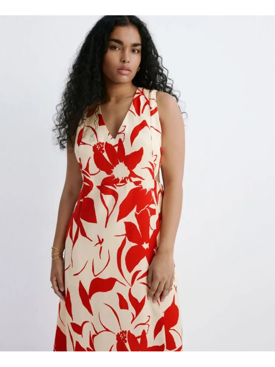 Платье-трапеция с принтом Cutouts Floral-Printed Dress MANGO — изображение 7 из 8, красный