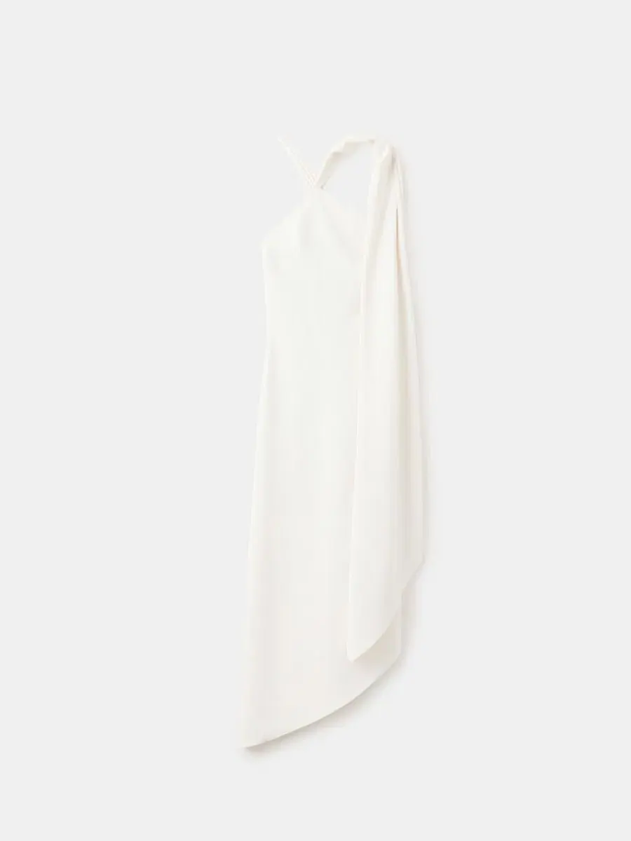 Платье асимметричное с шарфом Asymmetrical Dress With Scarf MANGO — изображение 2 из 12, светлый бежевый
