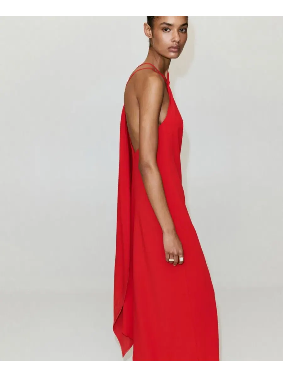 Платье асимметричное с шарфом Asymmetrical Dress With Scarf MANGO — изображение 12 из 12, светлый бежевый