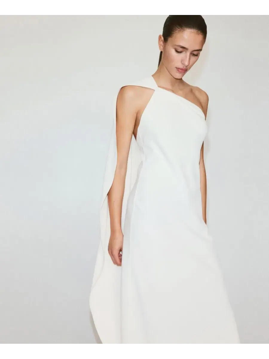 Платье асимметричное с шарфом Asymmetrical Dress With Scarf MANGO — изображение 7 из 12, светлый бежевый