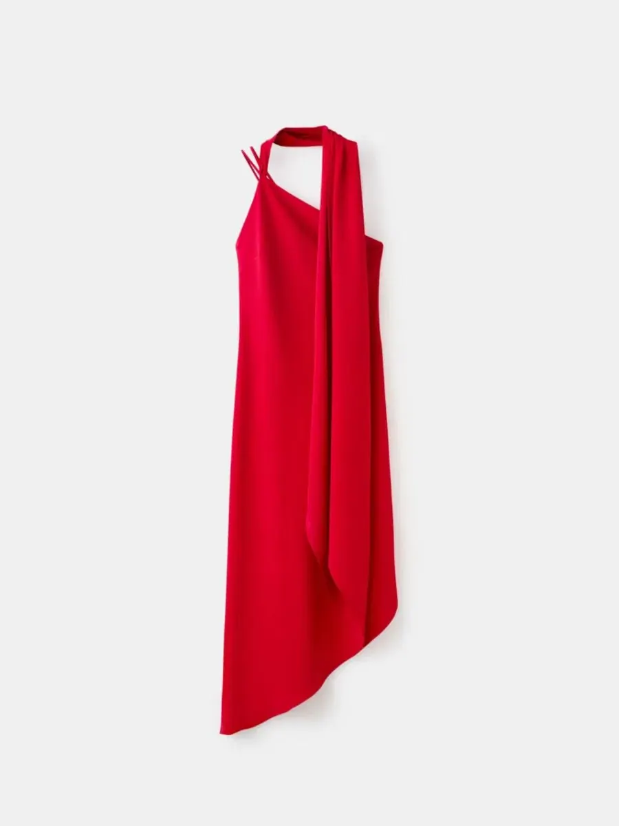 Платье асимметричное с шарфом Asymmetrical Dress With Scarf MANGO — изображение 8 из 12, светлый бежевый