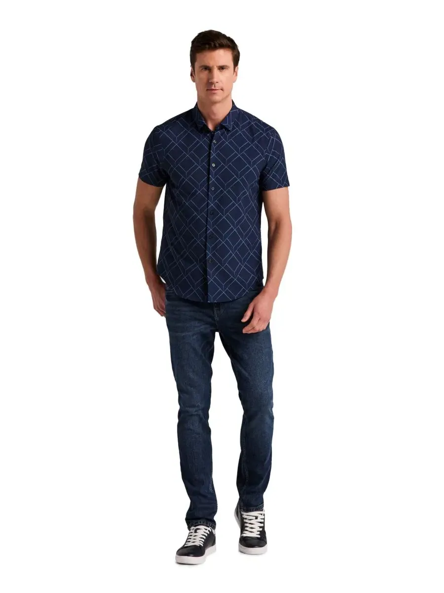 Мужская рубашка с геометрическим принтом, slim fit Perry Ellis — изображение 2 из 5, синий