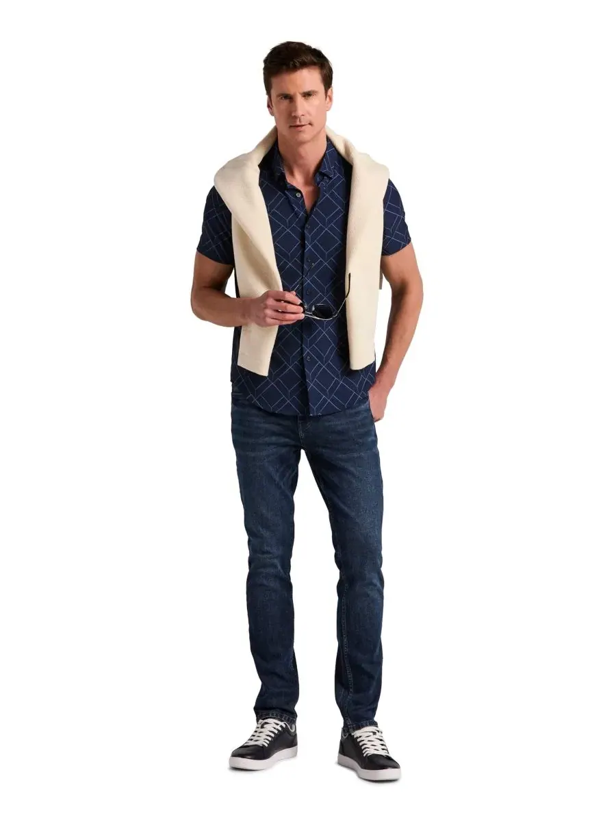 Мужская рубашка с геометрическим принтом, slim fit Perry Ellis — изображение 3 из 5, синий