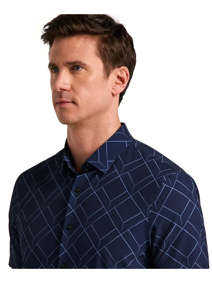 Мужская рубашка с геометрическим принтом, slim fit Perry Ellis — изображение 4 из 5, синий
