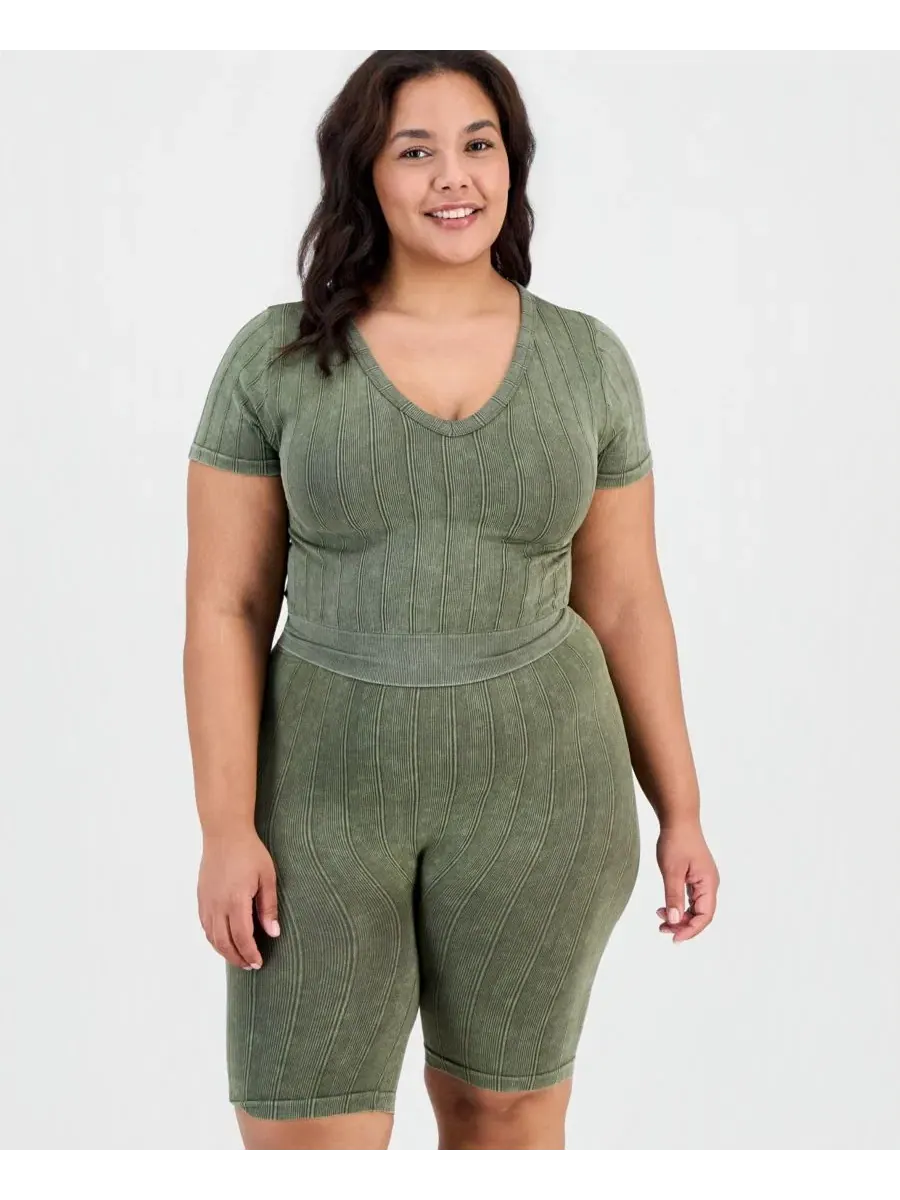Шорты с широкой резинкой, бесшовные, с рифленым трикотажем, Trendy Plus Seamless Ribbed Pull-On — изображение 3 из 3, оливин