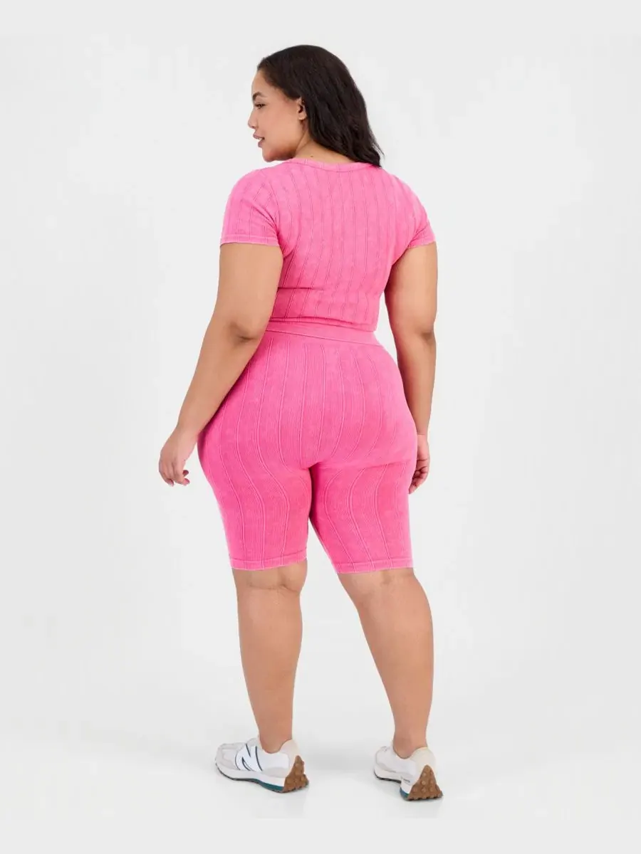 Шорты-трассы с широкой резинкой Seamless Ribbed Pull-On Shorts FULL CIRCLE TRENDS — изображение 2 из 3, фиолетовый