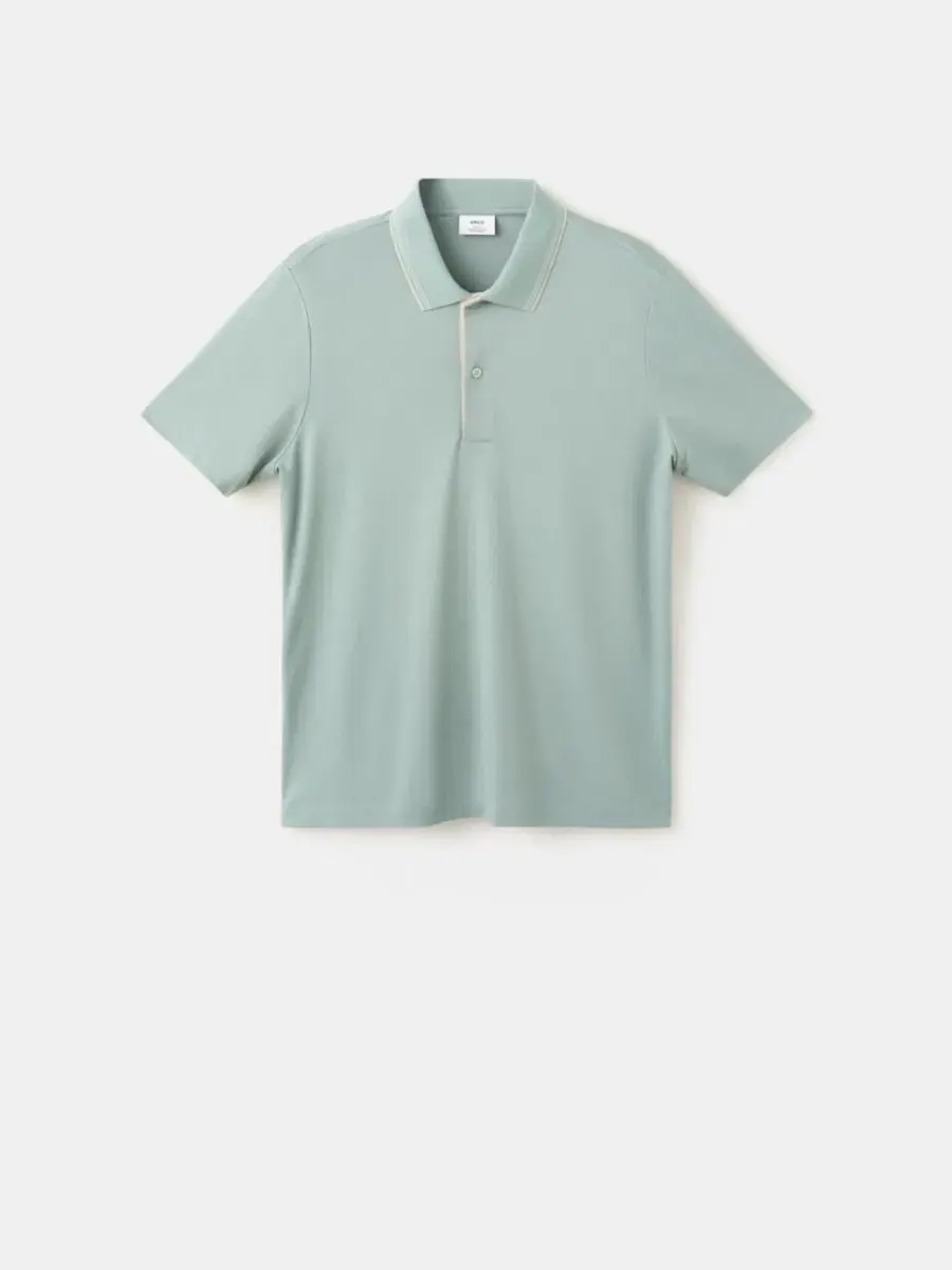 Мужское поло slim fit с коротким рукавом, Mango — изображение 3 из 6, зеленый