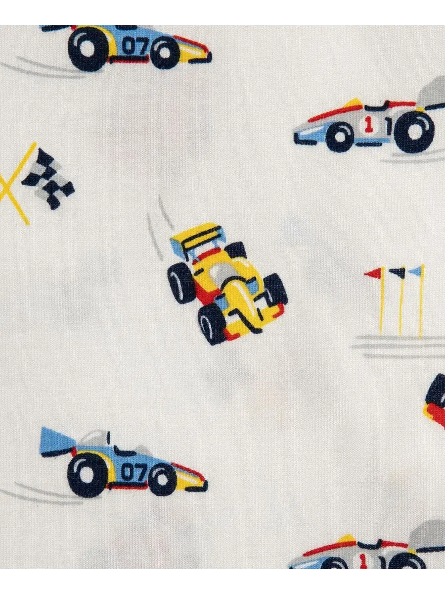 Комплект из кардигана и брюк с машинками Grand Prix Little Me — изображение 4 из 4, белый