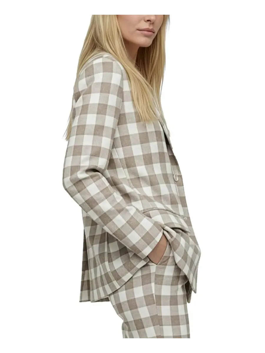 Жакет с принтом в клетку Oatley Check Print Blazer Lily and Lionel London — изображение 3 из 4, овсяный