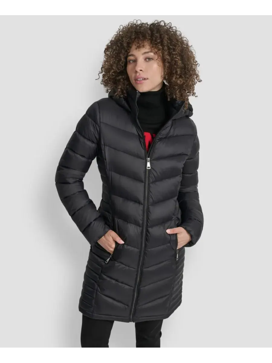 Женское длинное пальто на молнии спереди DKNY — изображение 1 из 7, черный