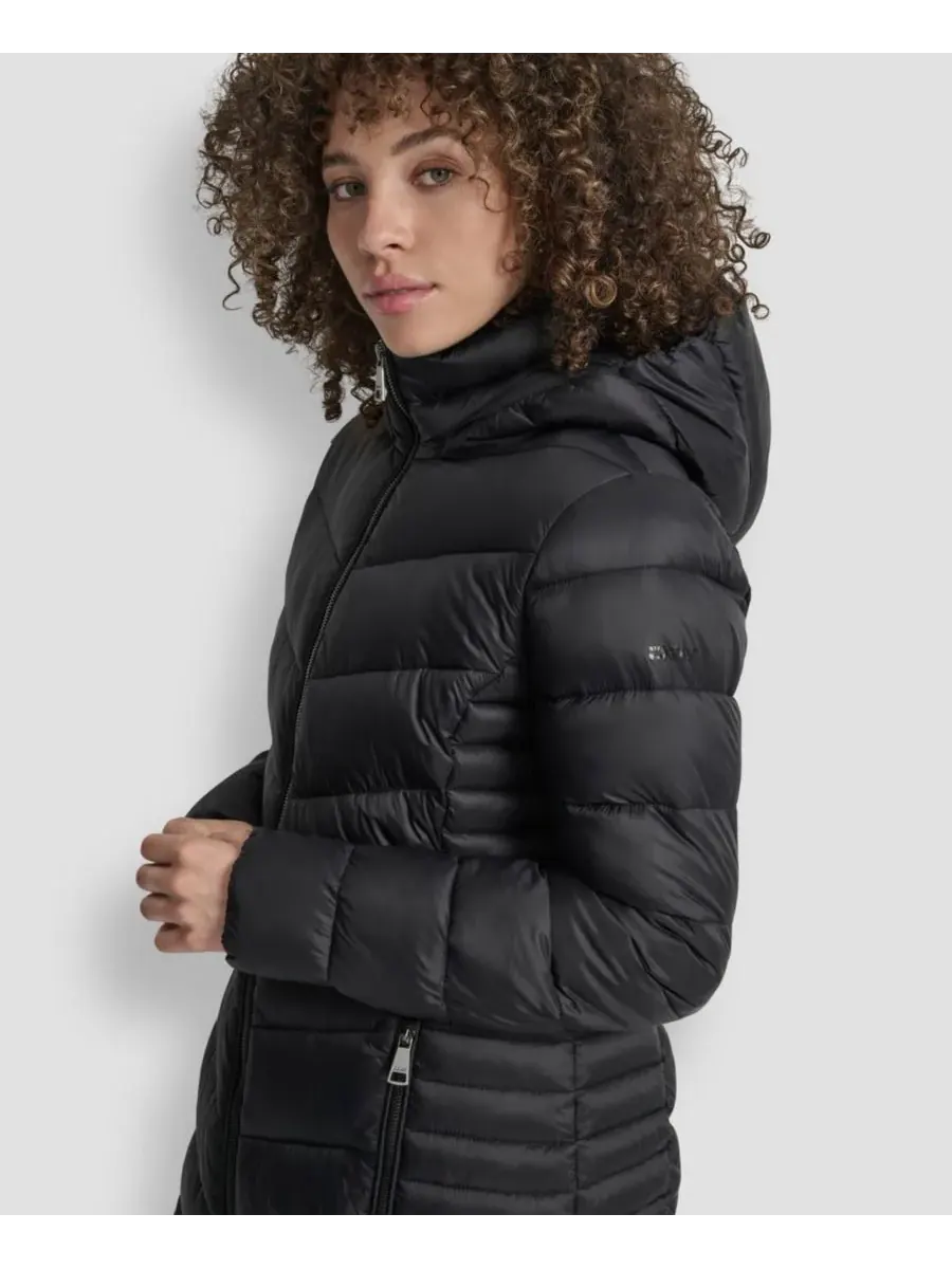 Женское длинное пальто на молнии спереди DKNY — изображение 4 из 7, черный