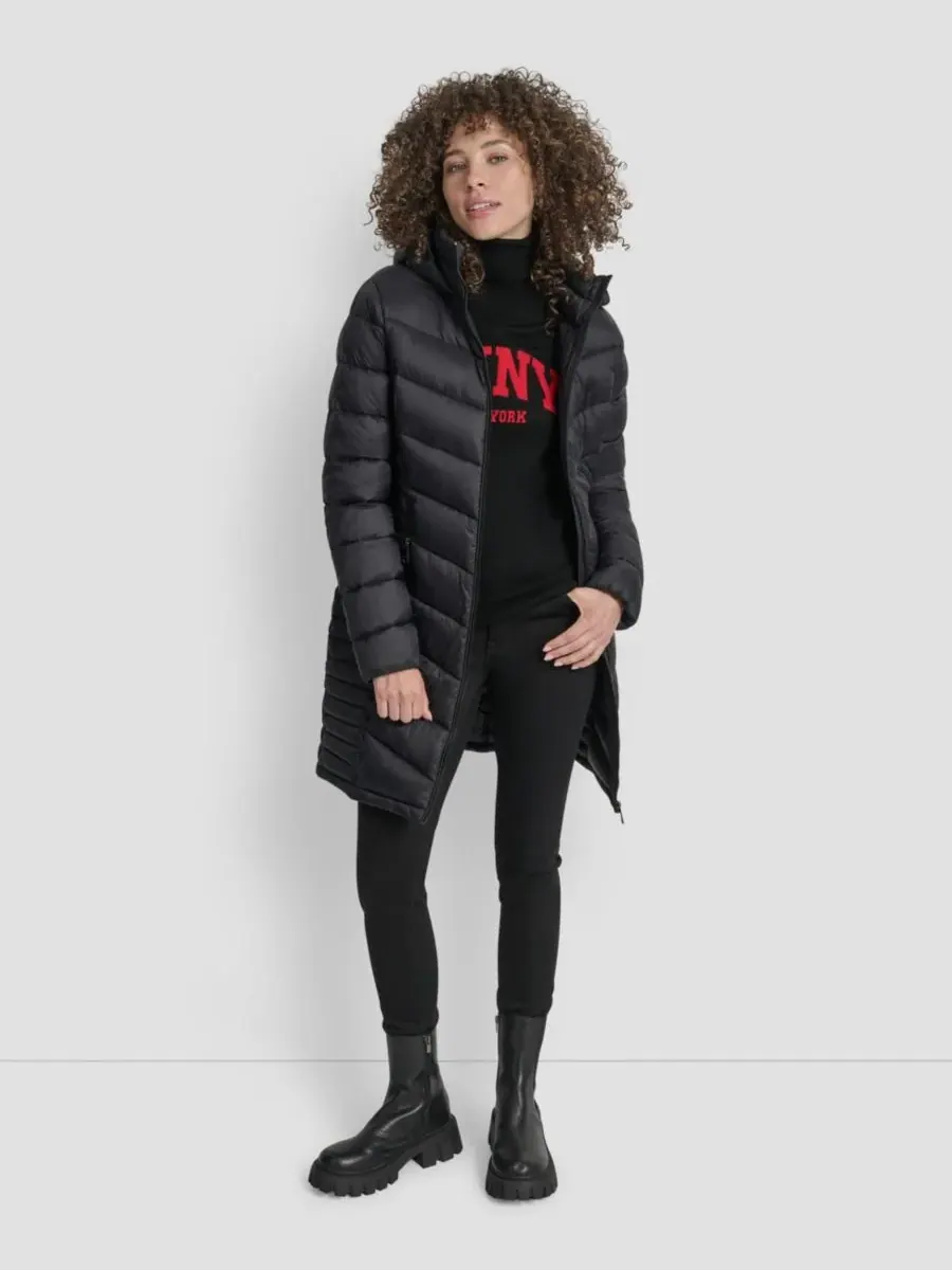 Женское длинное пальто на молнии спереди DKNY — изображение 6 из 7, черный