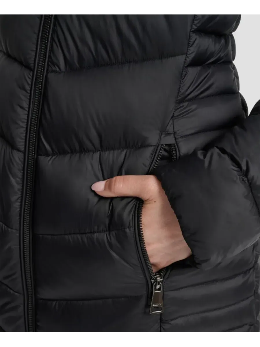 Женское длинное пальто на молнии спереди DKNY — изображение 7 из 7, черный