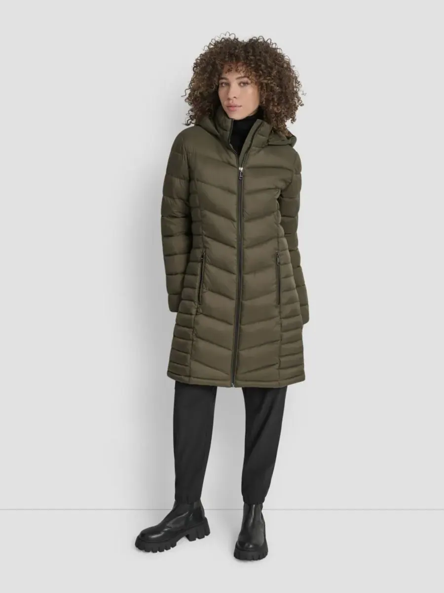 Женское длинное пальто на молнии спереди DKNY — изображение 1 из 8, лоден