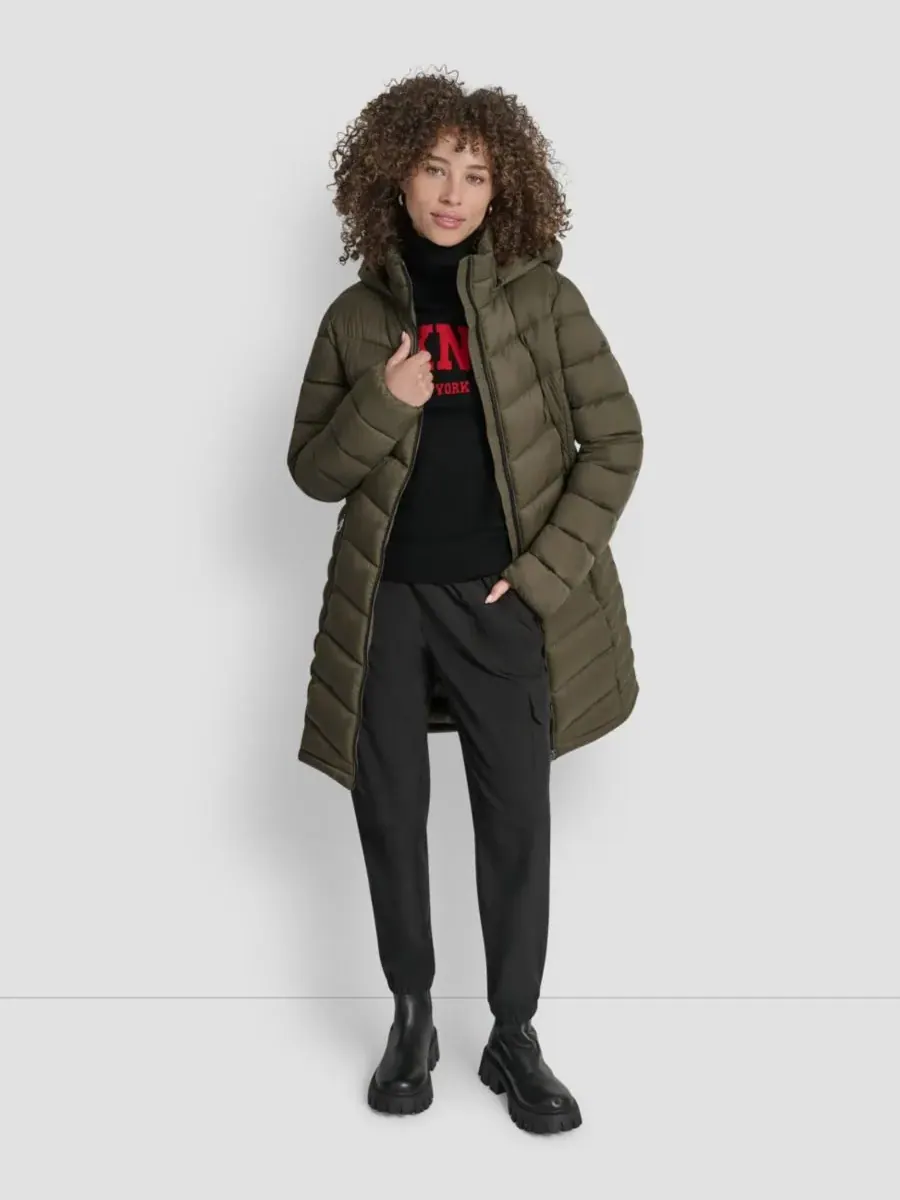 Женское длинное пальто на молнии спереди DKNY — изображение 2 из 8, лоден