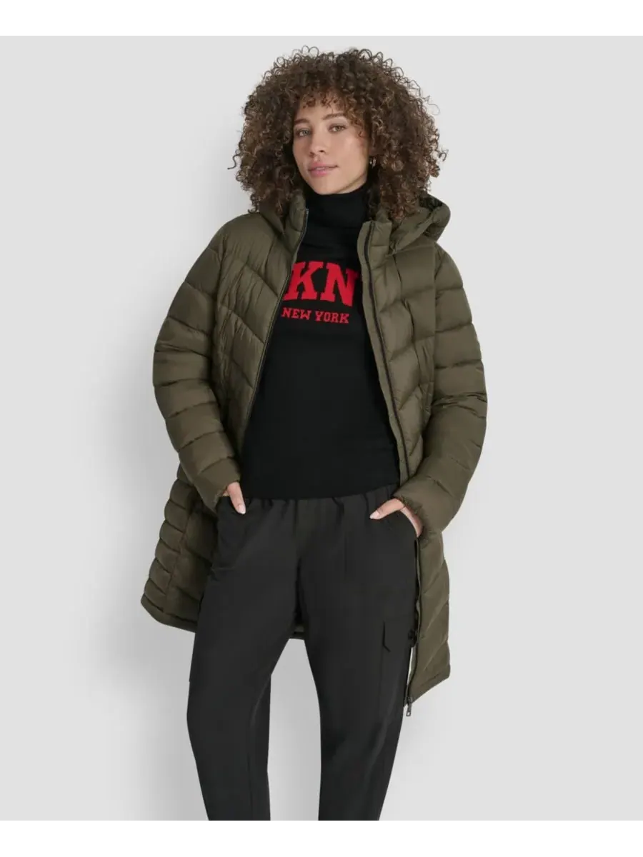 Женское длинное пальто на молнии спереди DKNY — изображение 6 из 8, лоден