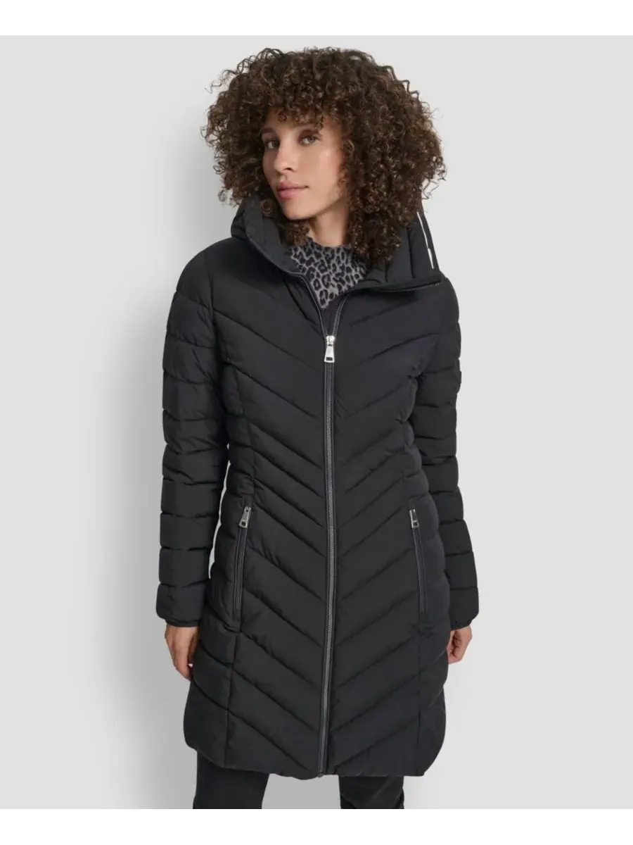 Женское пальто с воротником-стойкой и шевронным узором DKNY