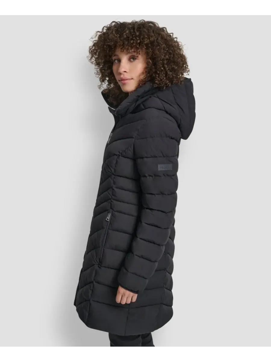 Женское пальто с воротником-стойкой и шевронным узором DKNY — изображение 3 из 6, черный