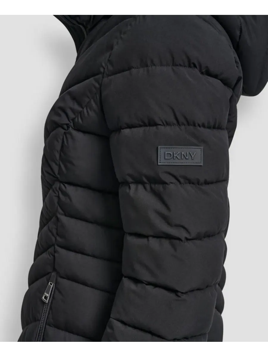Женское пальто с воротником-стойкой и шевронным узором DKNY — изображение 6 из 6, черный