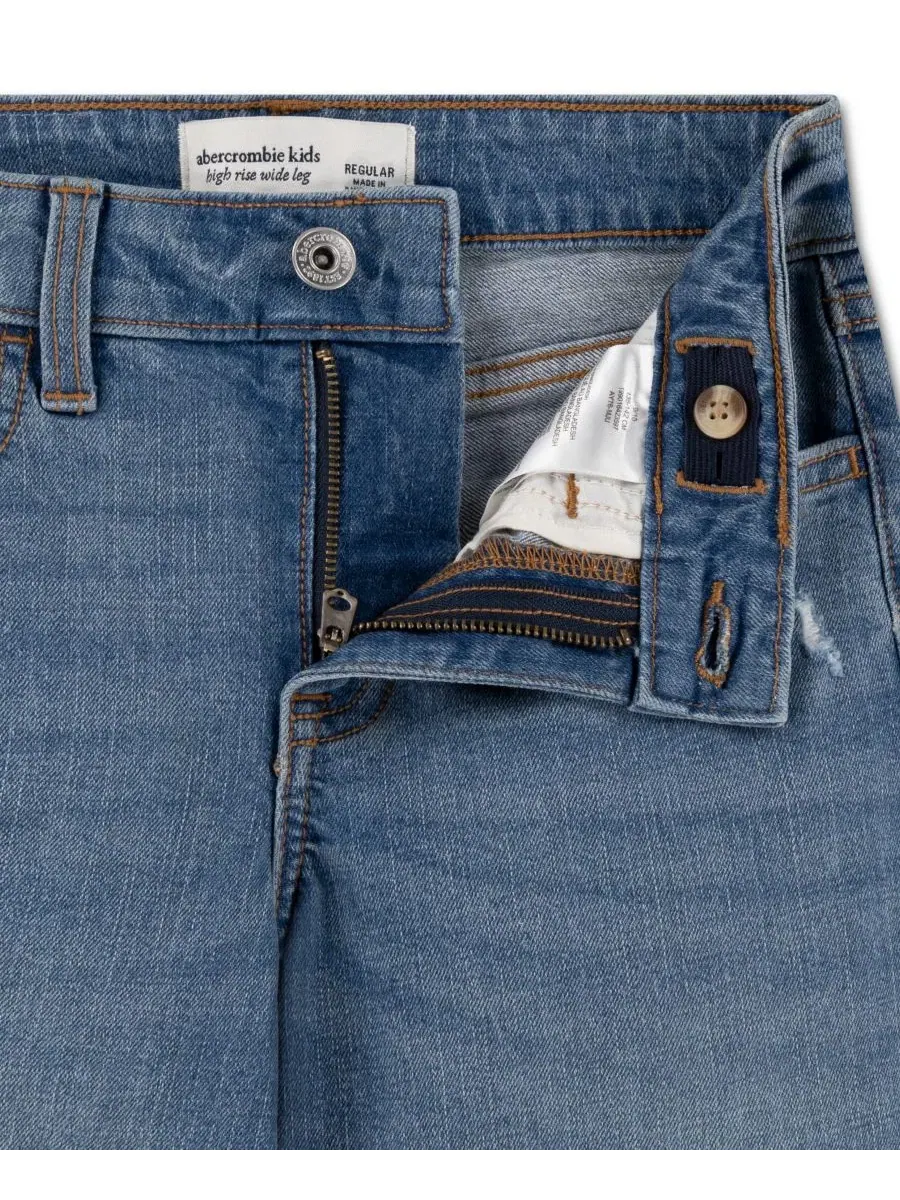 Джинсы с высокой посадкой, с потертостями abercrombie kids — изображение 3 из 4, синий