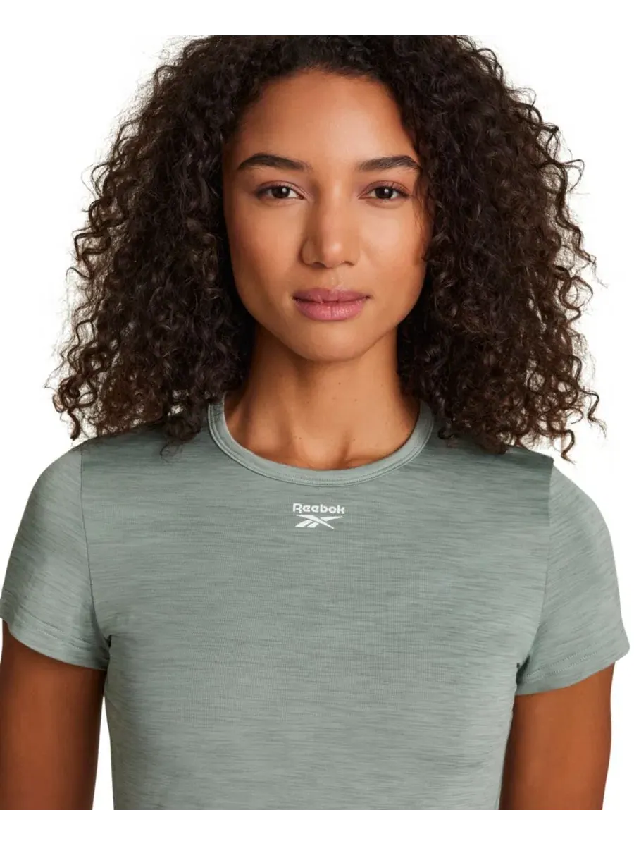 Женская футболка с круглым вырезом и меланжевым рисунком Reebok, Light Fog Heather Dark Dye — изображение 5 из 6