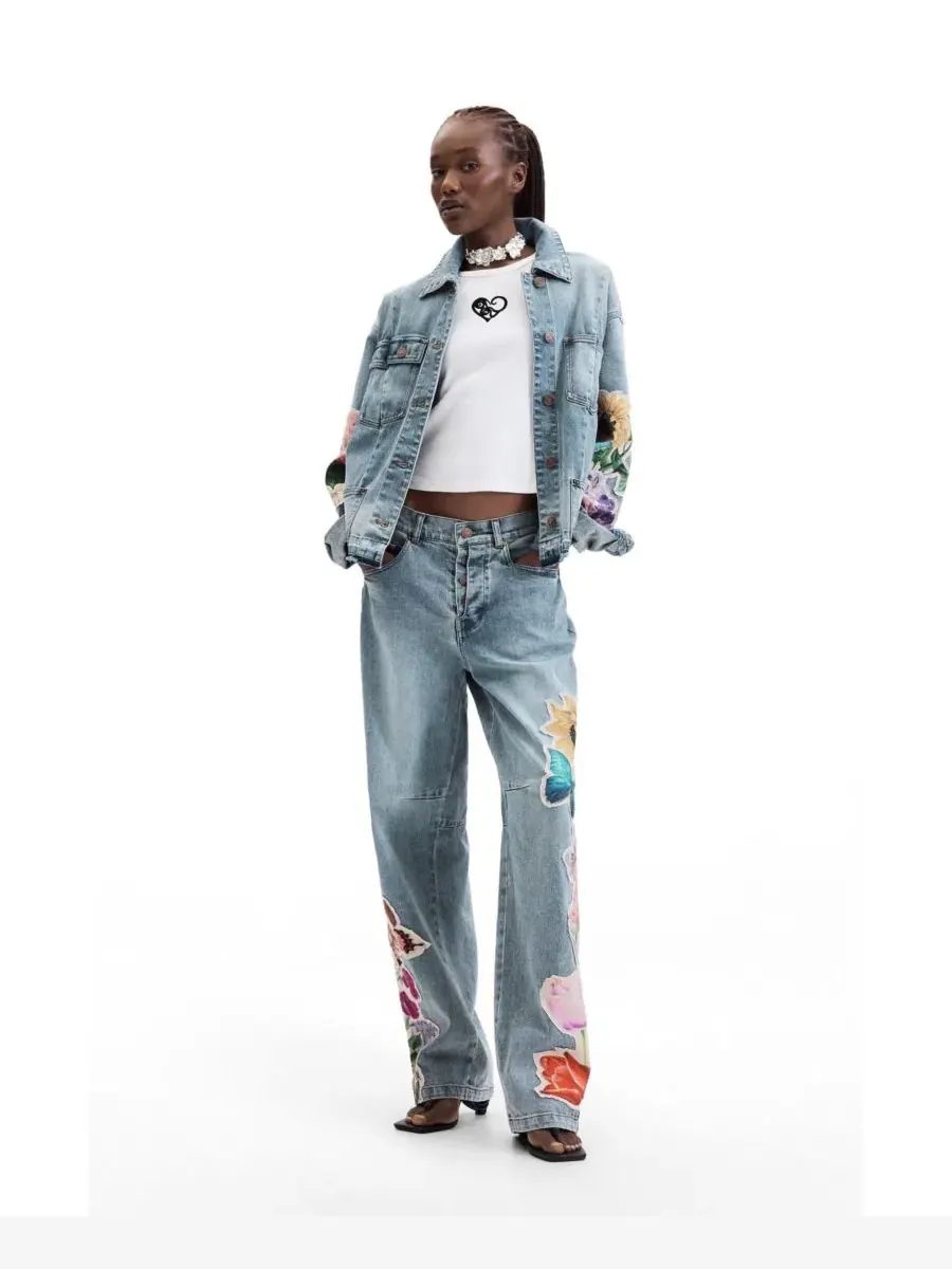 Джинсовая куртка с цветочной вышивкой Desigual — изображение 2 из 6, синий