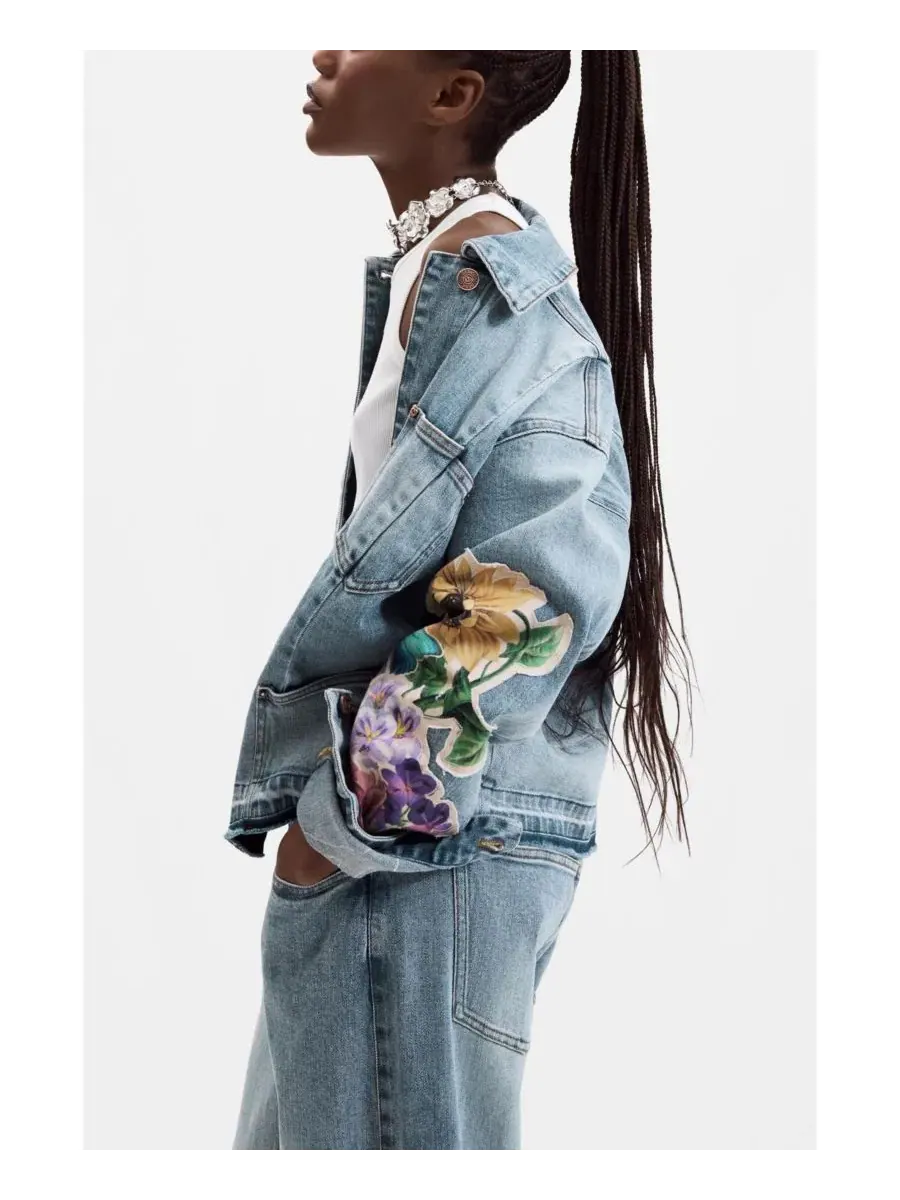 Джинсовая куртка с цветочной вышивкой Desigual — изображение 6 из 6, синий