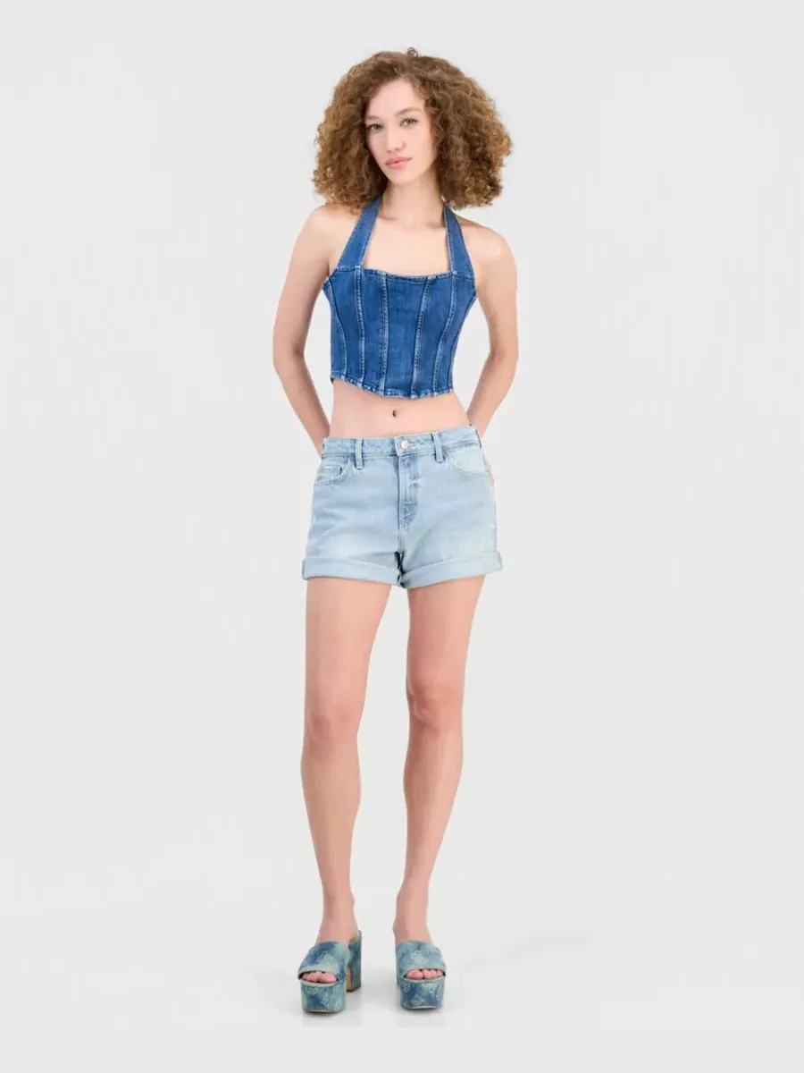 Женский топ-бюстье Max Halter из джинсовой ткани Guess — изображение 2 из 4, розовый