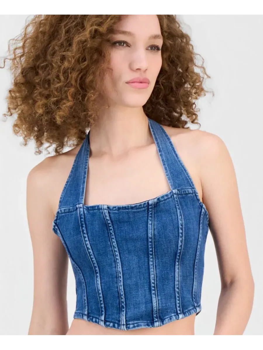 Женский топ-бюстье Max Halter из джинсовой ткани Guess — изображение 3 из 4, розовый