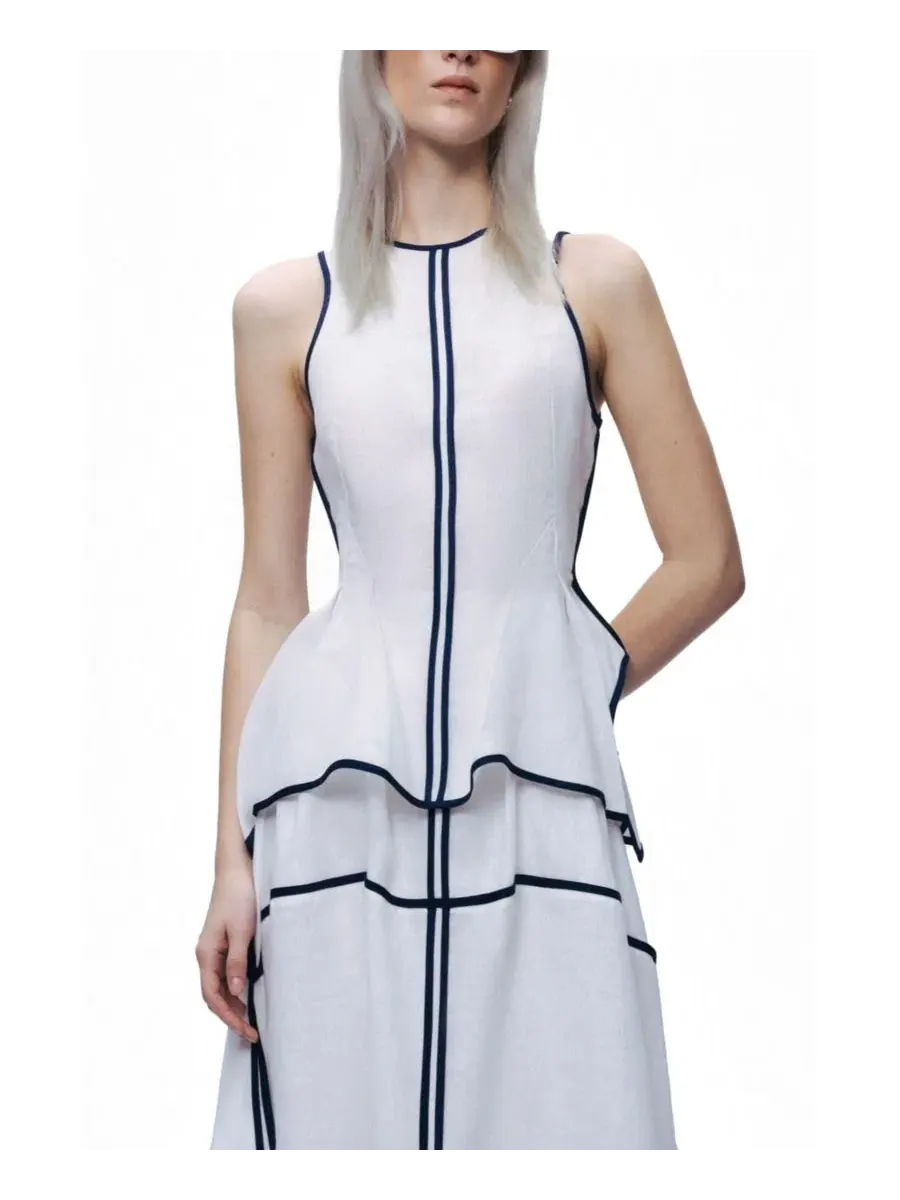 Топ-пеплум из льна с контрастной окантовкой Contrast Trim Peplum Top NOCTURNE