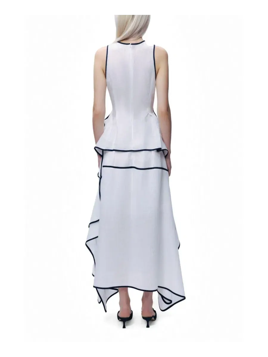 Топ-пеплум из льна с контрастной окантовкой Contrast Trim Peplum Top NOCTURNE — изображение 3 из 7, белый